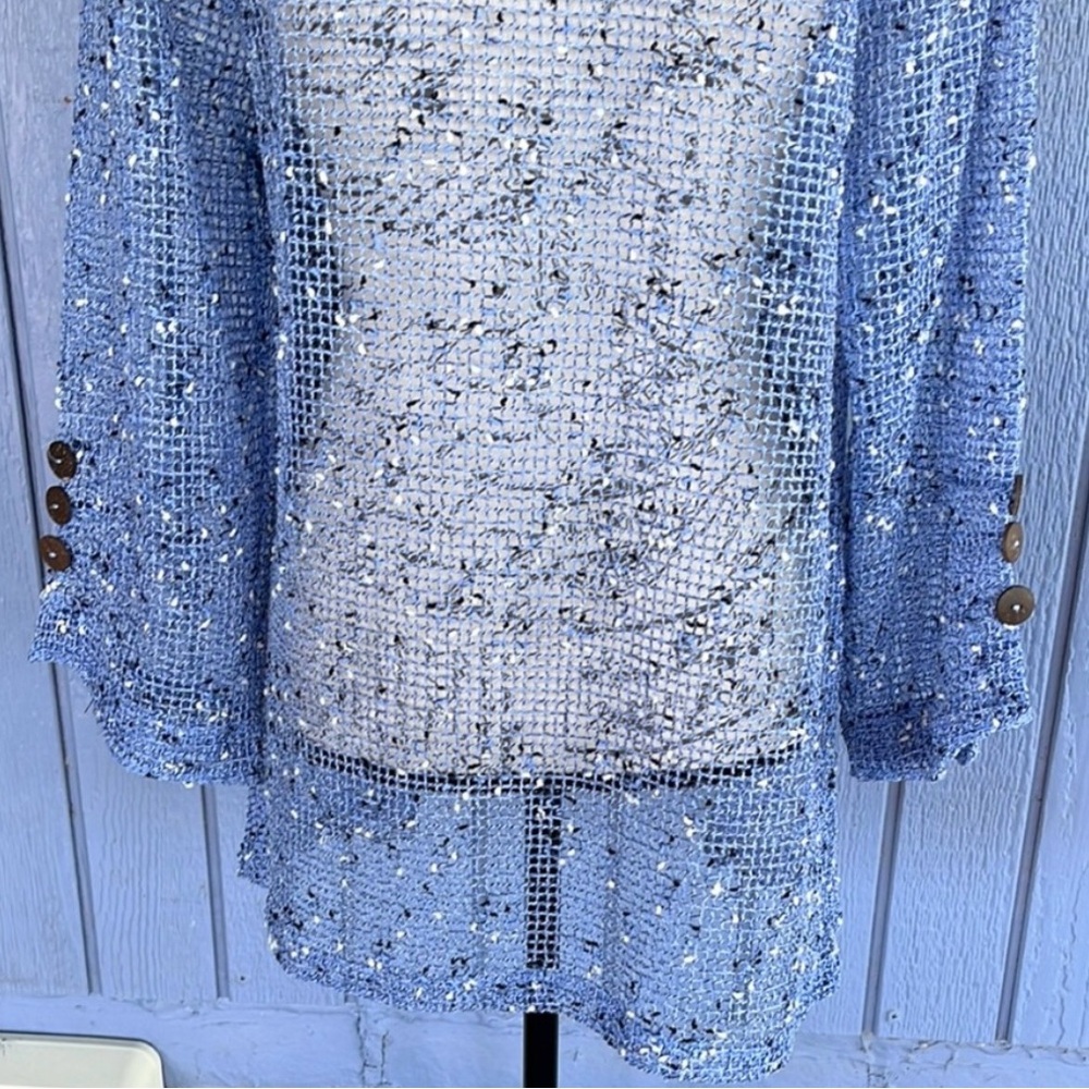 Lulu B Open Knit Blue Cardigan Size Medium - Picture 8 of 10